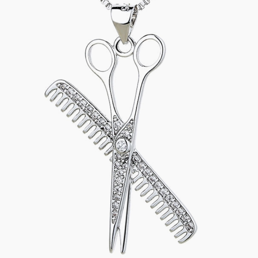 Amy and Annette 925 SS Plated Hair Stylist Necklace w/Swarovski Crystals 18-19" - Picture 2 of 4